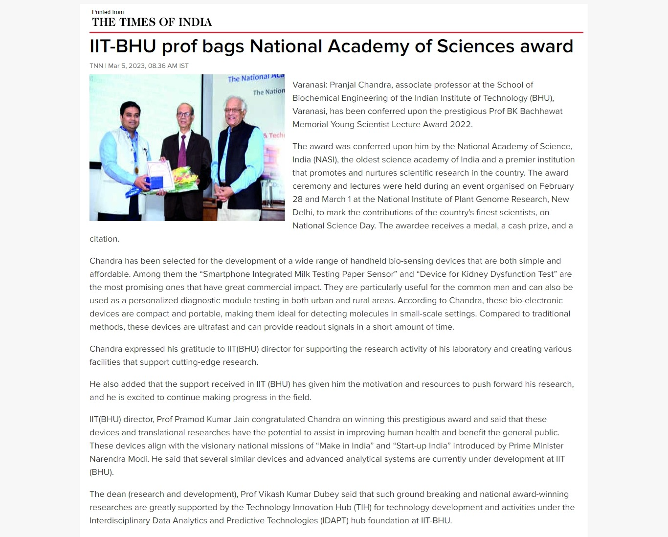 IIT-BHU prof bags National Academy of Sciences award